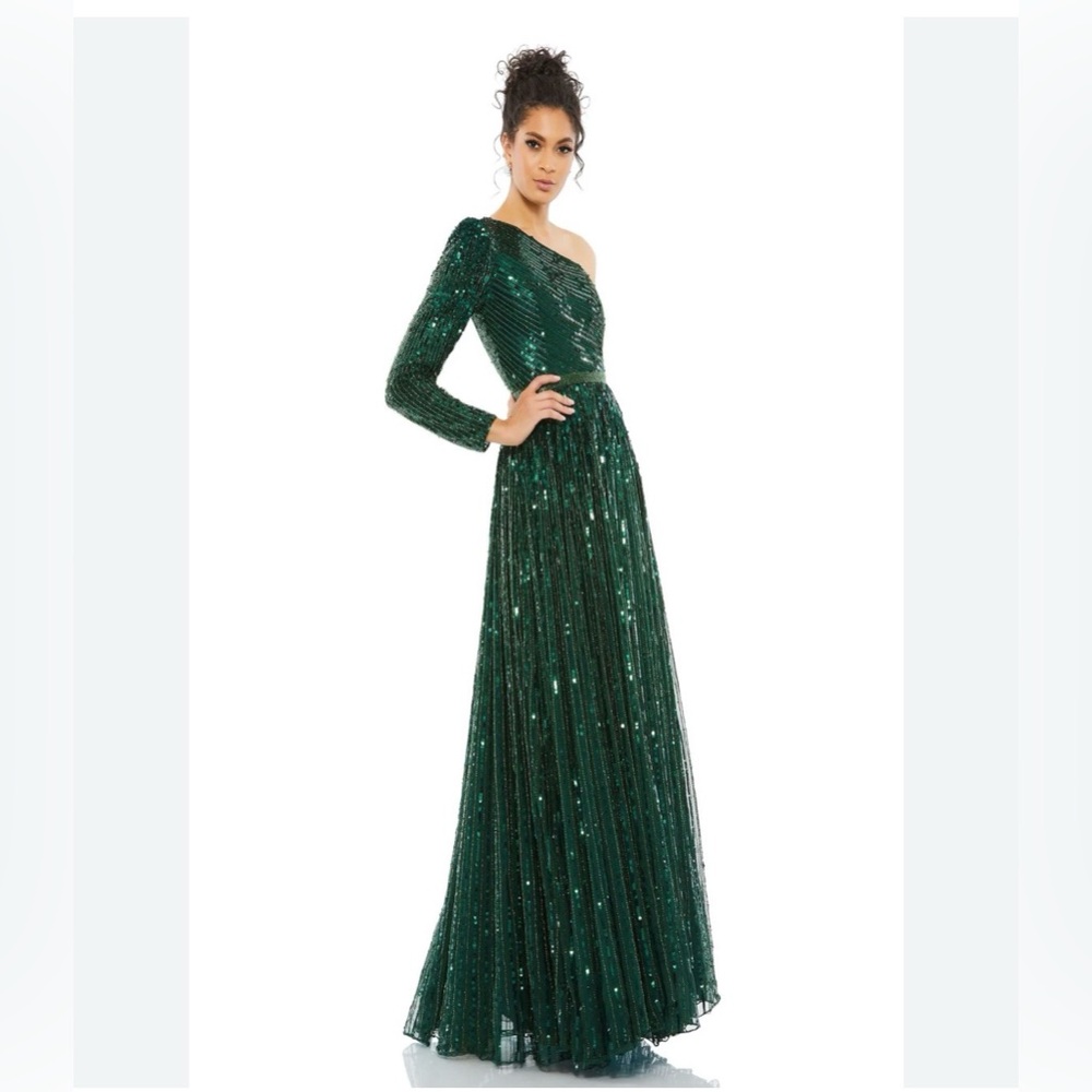 Mac Duggal One-Shoulder Green Sequin Dress - Picture 4 of 12